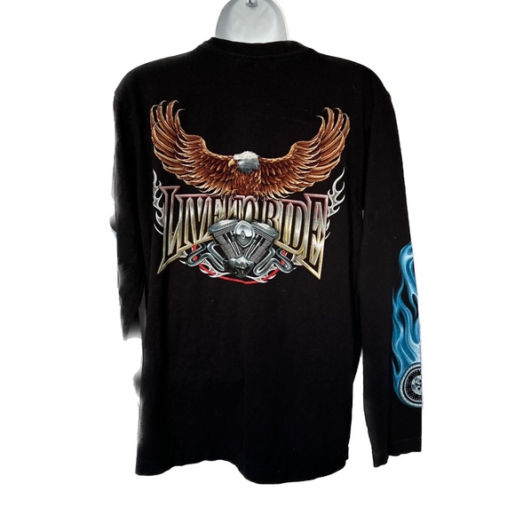 Rock Eagle T-shirt Long Sleeve Bikers Graphic Large Eagle Print Black Size M - Picture 5 of 7